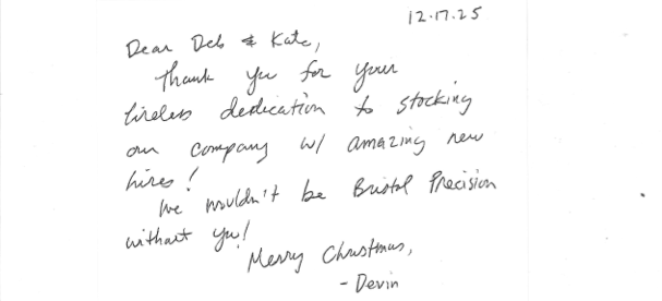 handwritten testimonial for DJP Right Fit Recruiting